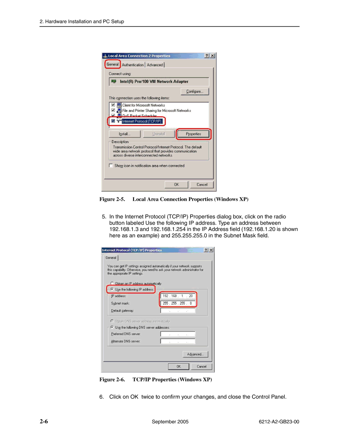 Paradyne 6212-I1 manual Local Area Connection Properties Windows XP 