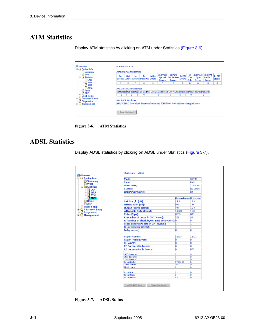 Paradyne 6212-I1 manual ATM Statistics, Adsl Statistics 