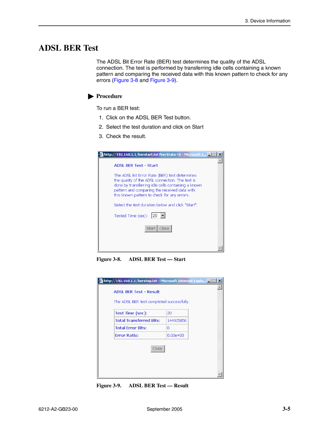 Paradyne 6212-I1 manual Adsl BER Test Start 