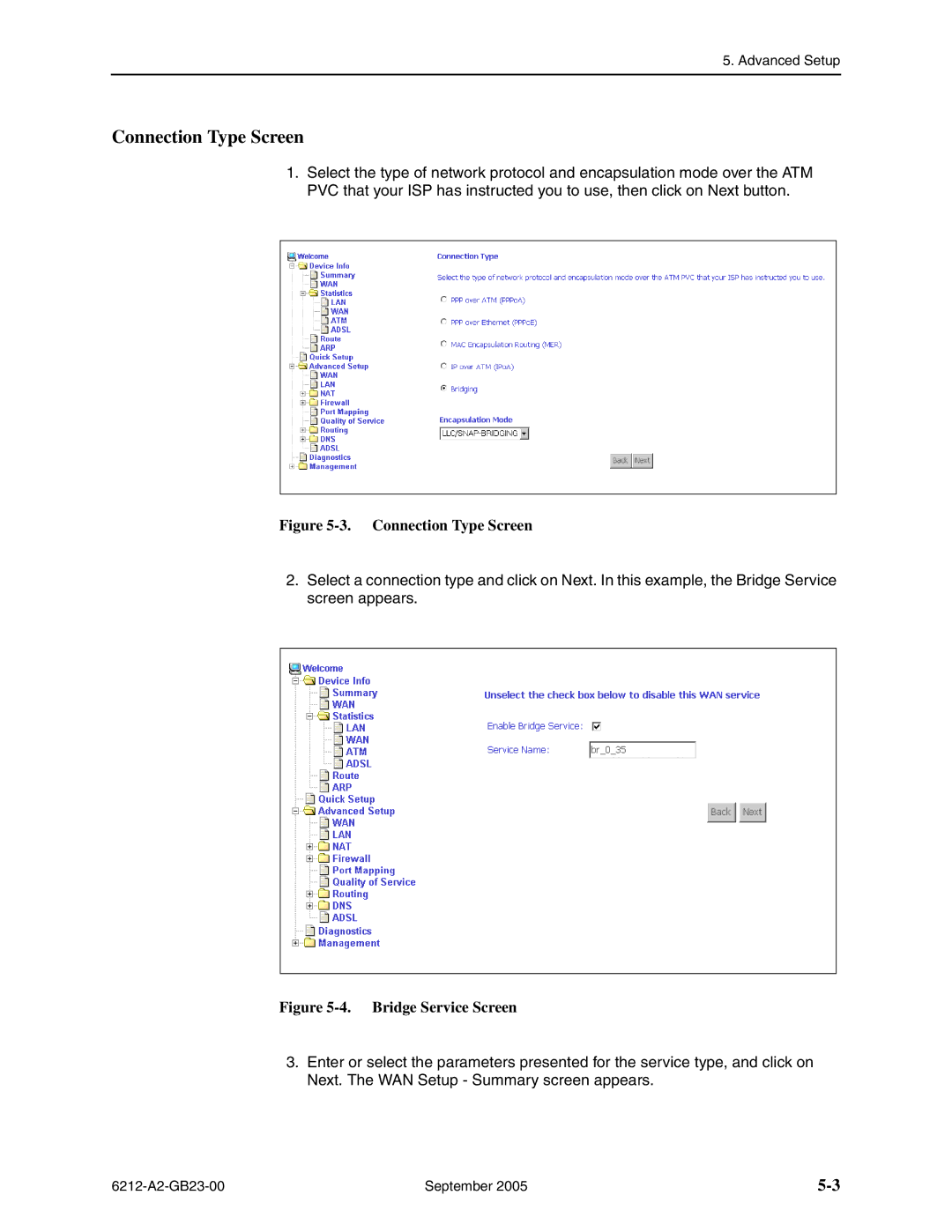 Paradyne 6212-I1 manual Connection Type Screen 