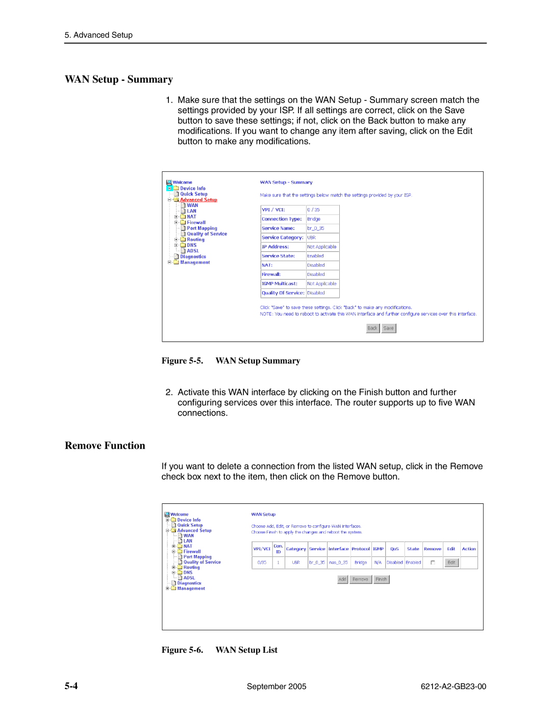 Paradyne 6212-I1 manual WAN Setup Summary, Remove Function 