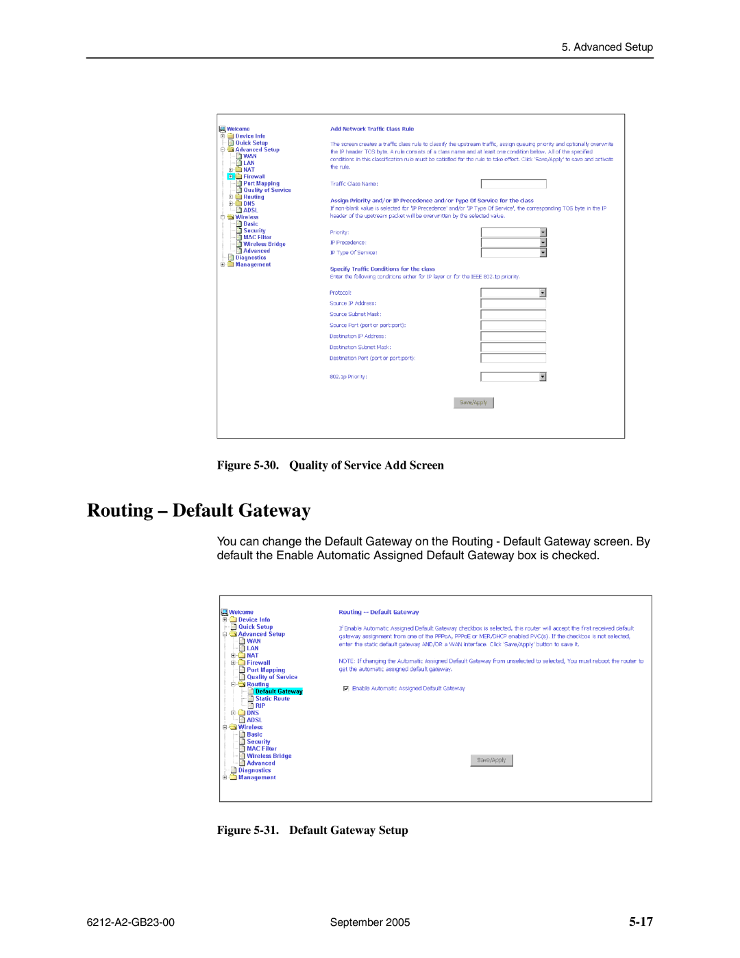 Paradyne 6212-I1 manual Routing Default Gateway, Quality of Service Add Screen 