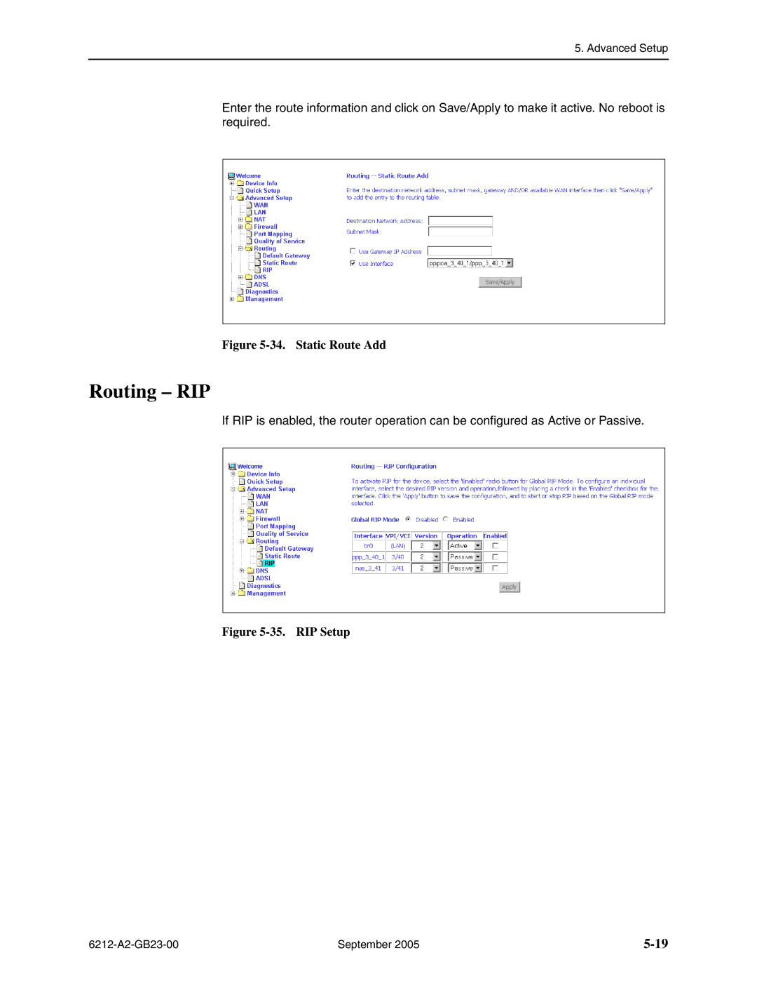 Paradyne 6212-I1 manual Routing RIP, Static Route Add 