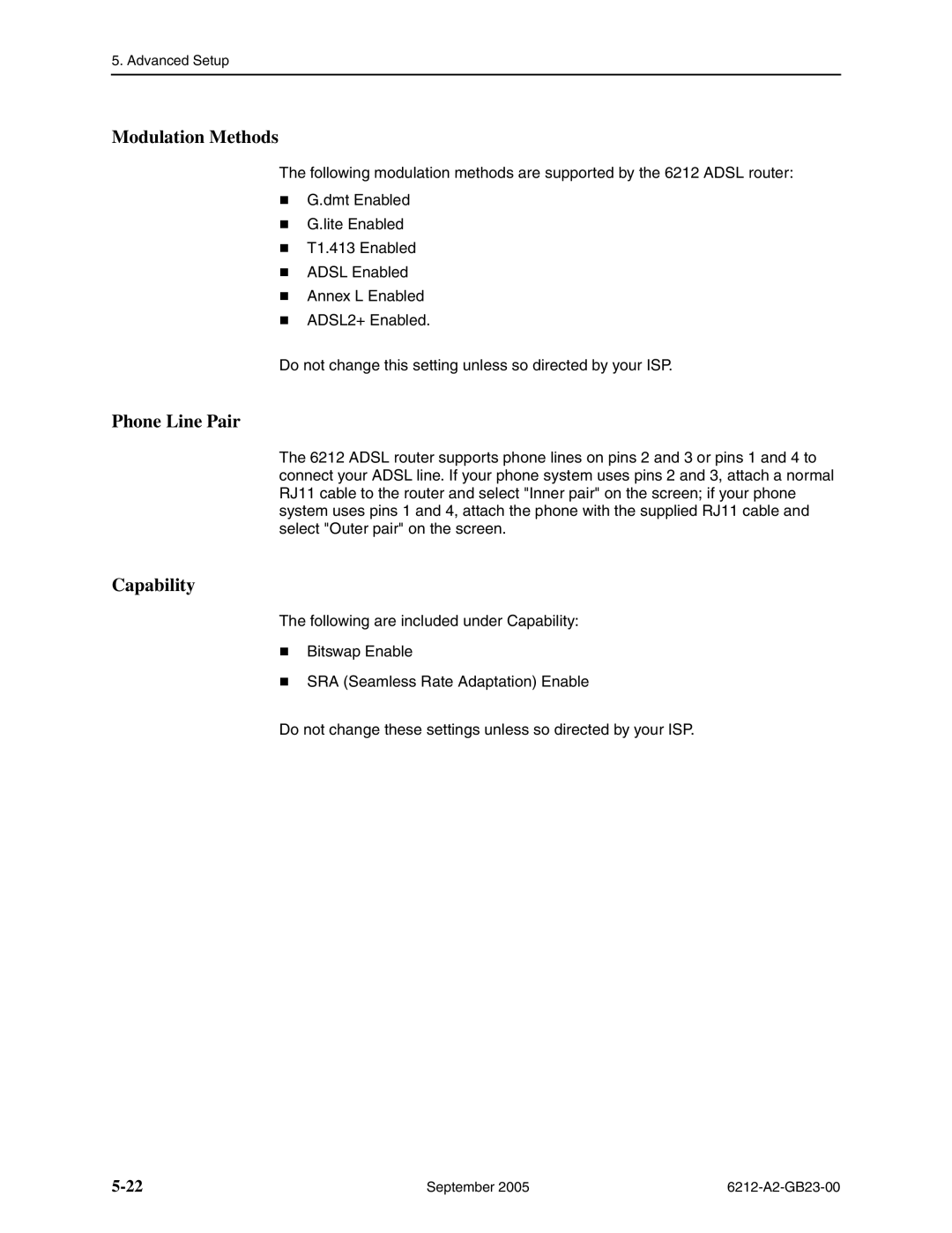 Paradyne 6212-I1 manual Modulation Methods, Phone Line Pair, Capability 