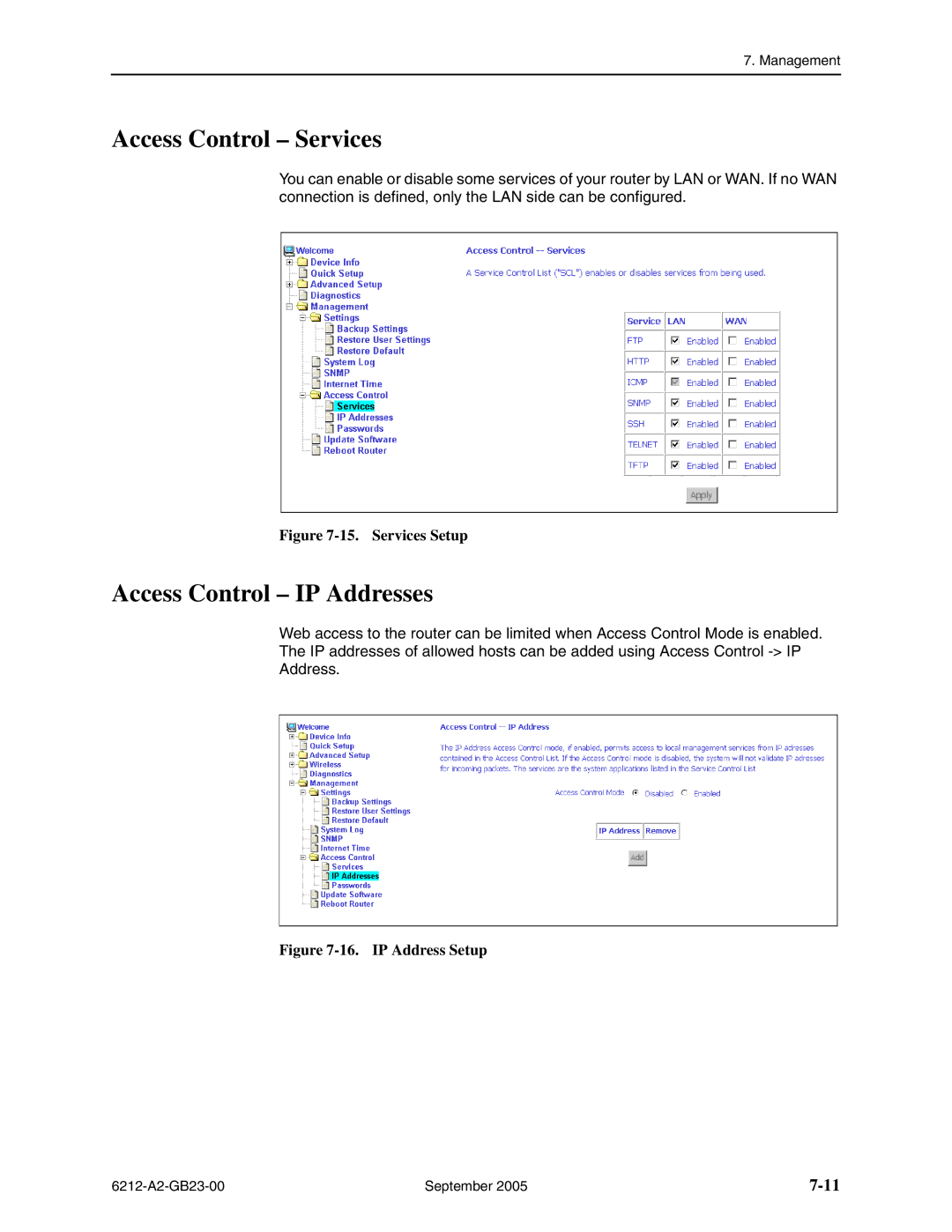 Paradyne 6212-I1 manual Access Control Services, Access Control IP Addresses 