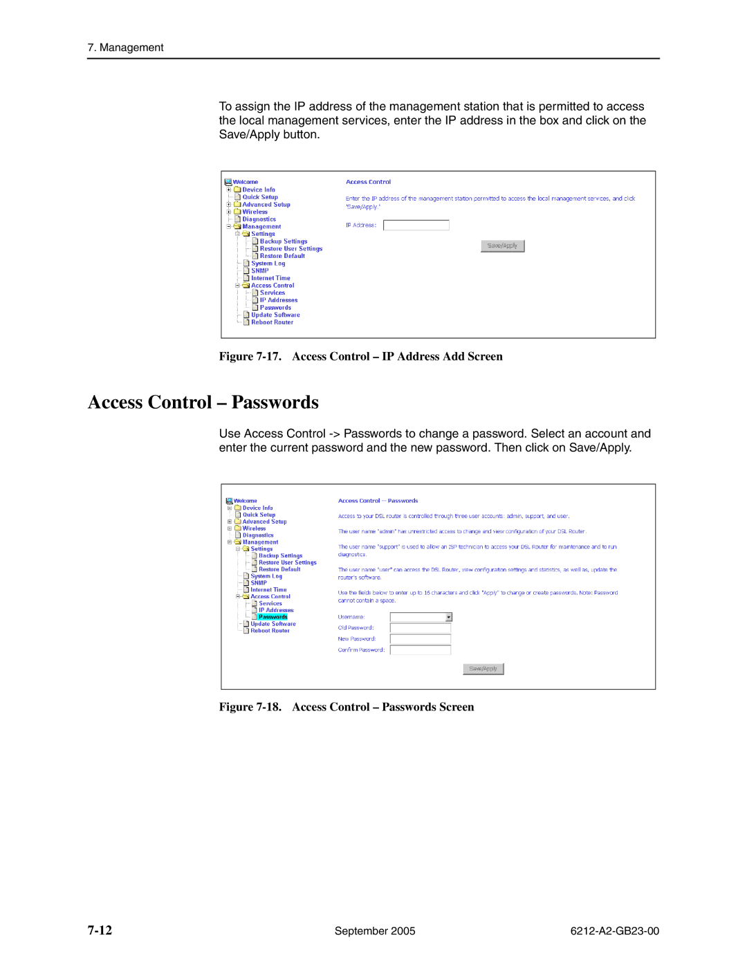 Paradyne 6212-I1 manual Access Control Passwords, Access Control IP Address Add Screen 