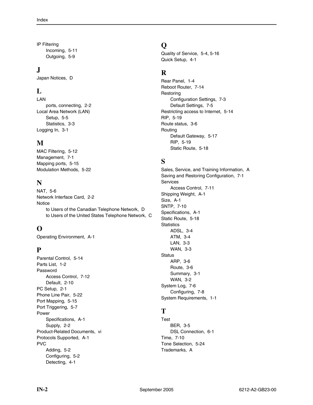 Paradyne 6212-I1 manual IN-2 