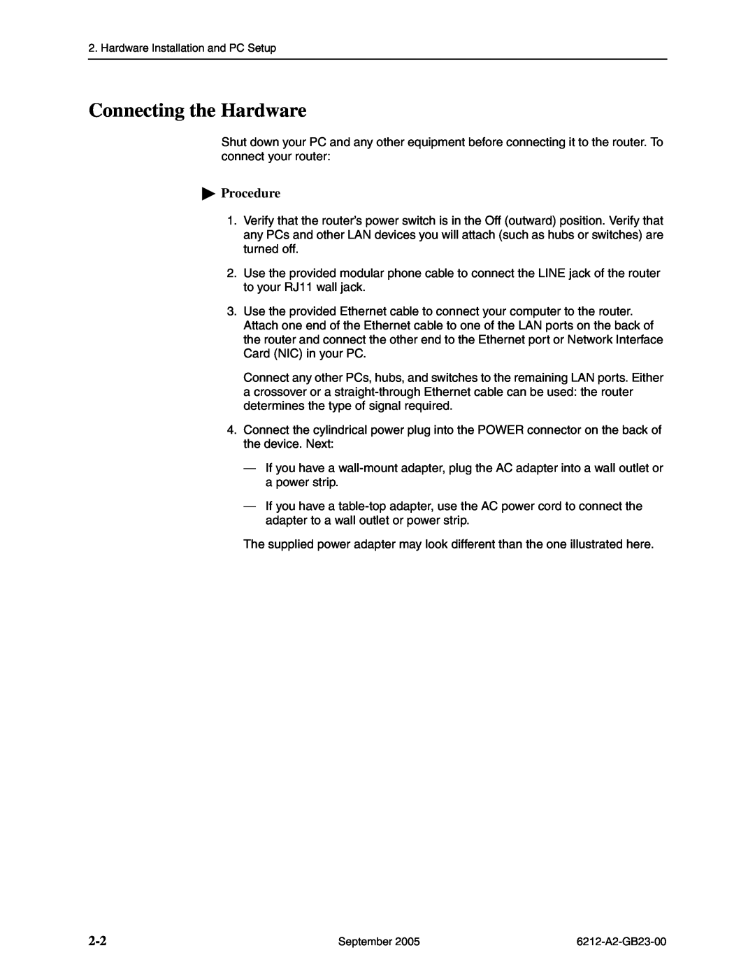 Paradyne 6212-I1 manual Connecting the Hardware, Procedure 