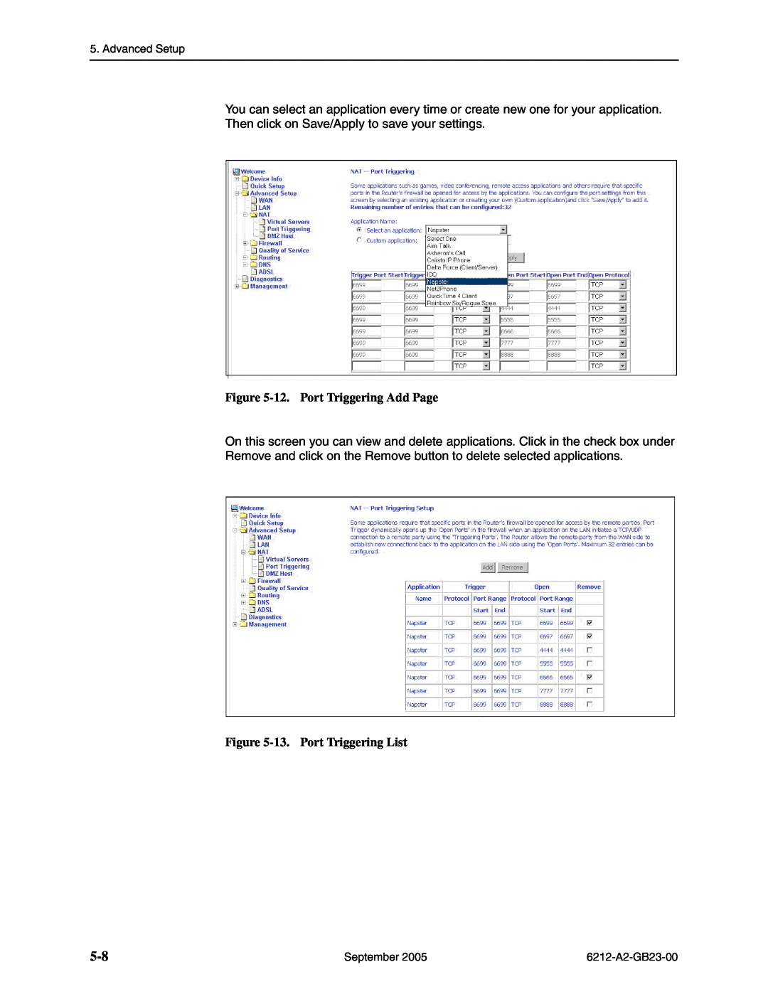 Paradyne 6212-I1 manual 12. Port Triggering Add Page, 13. Port Triggering List 
