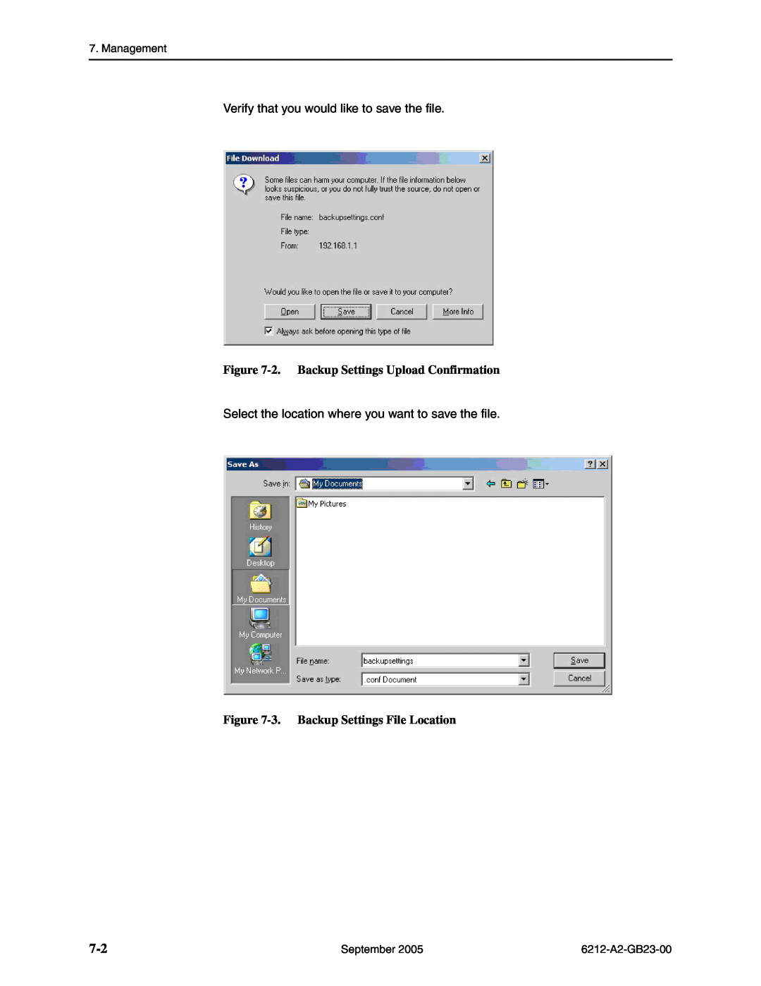 Paradyne 6212-I1 manual 2. Backup Settings Upload Confirmation, 3. Backup Settings File Location 