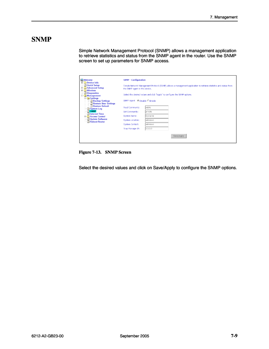 Paradyne 6212-I1 manual Snmp, 13. SNMP Screen 