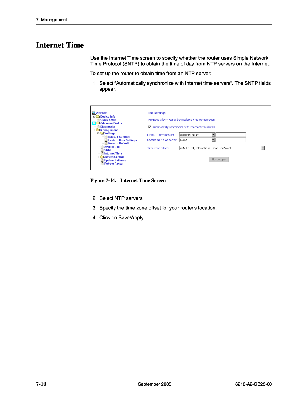 Paradyne 6212-I1 manual 7-10, 14. Internet Time Screen 