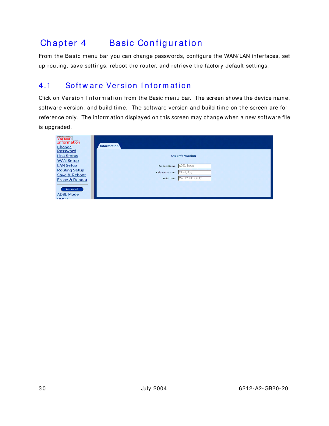 Paradyne 6212 manual Basic Configuration, Software Version Information 