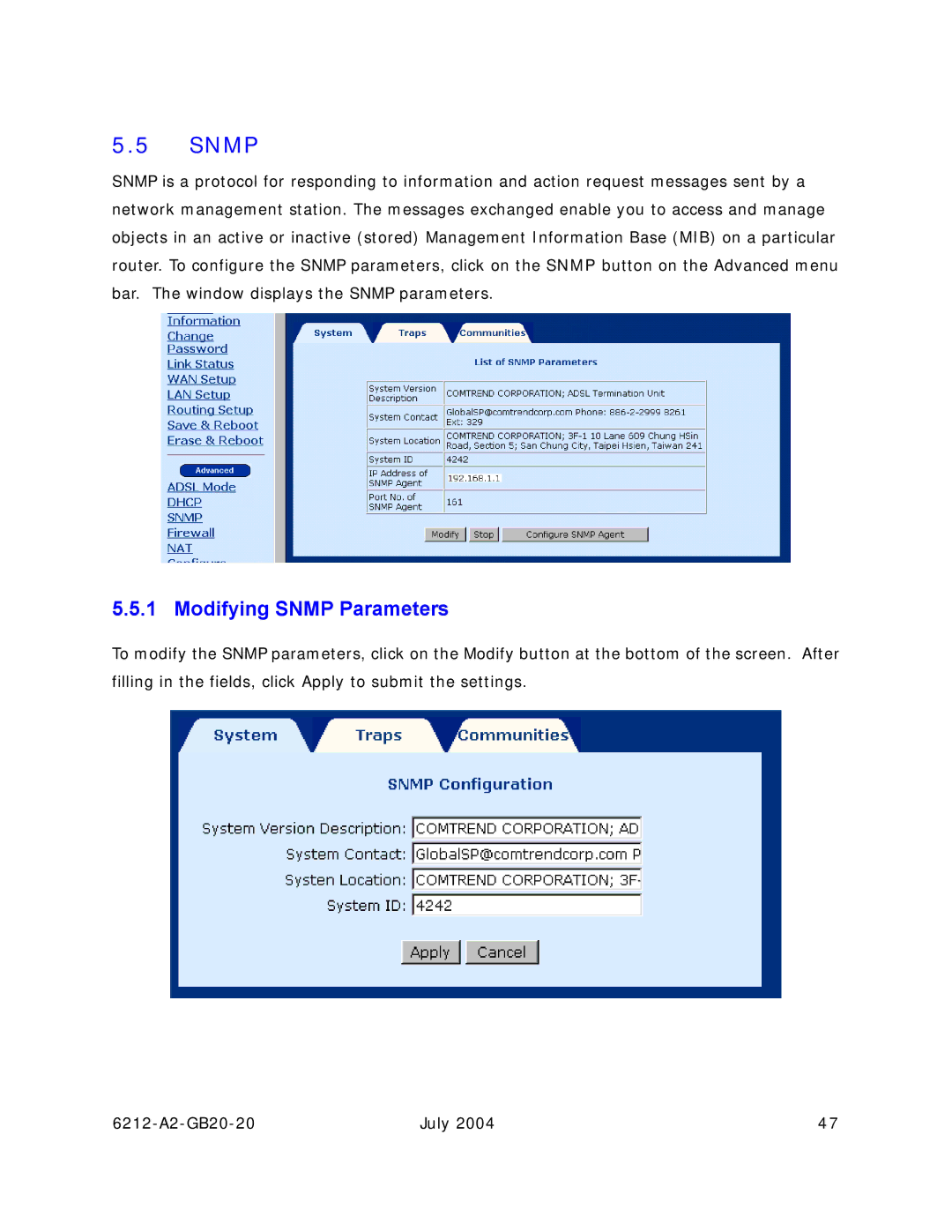 Paradyne 6212 manual Modifying Snmp Parameters 