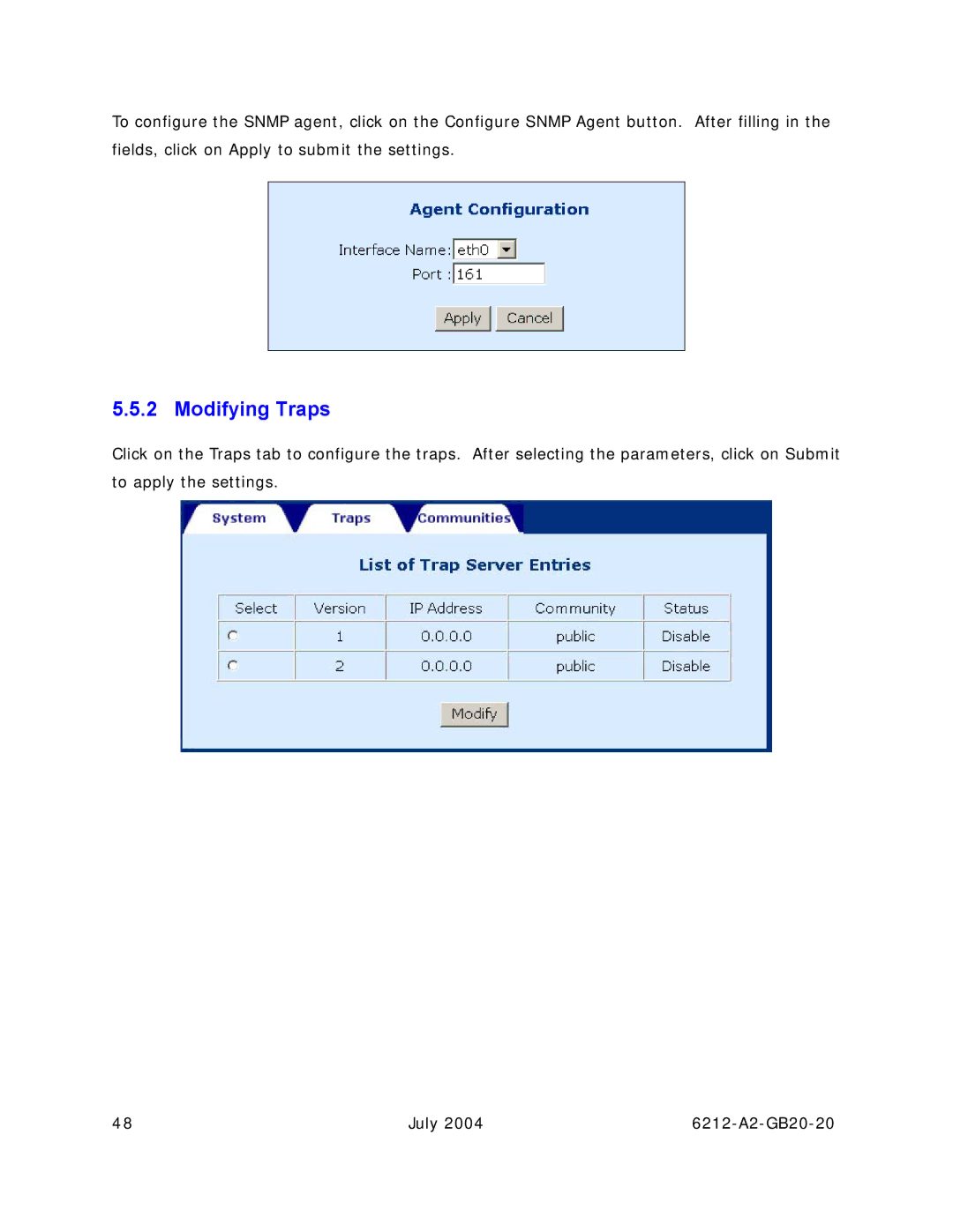 Paradyne 6212 manual Modifying Traps 