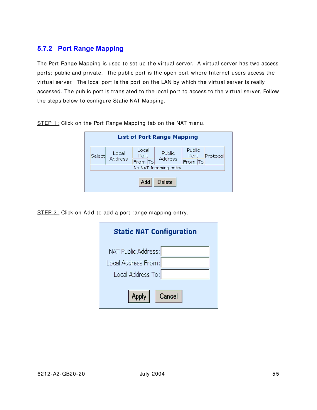 Paradyne 6212 manual Port Range Mapping 