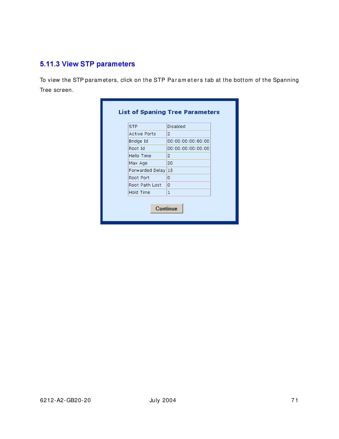 Paradyne 6212 manual View STP parameters 