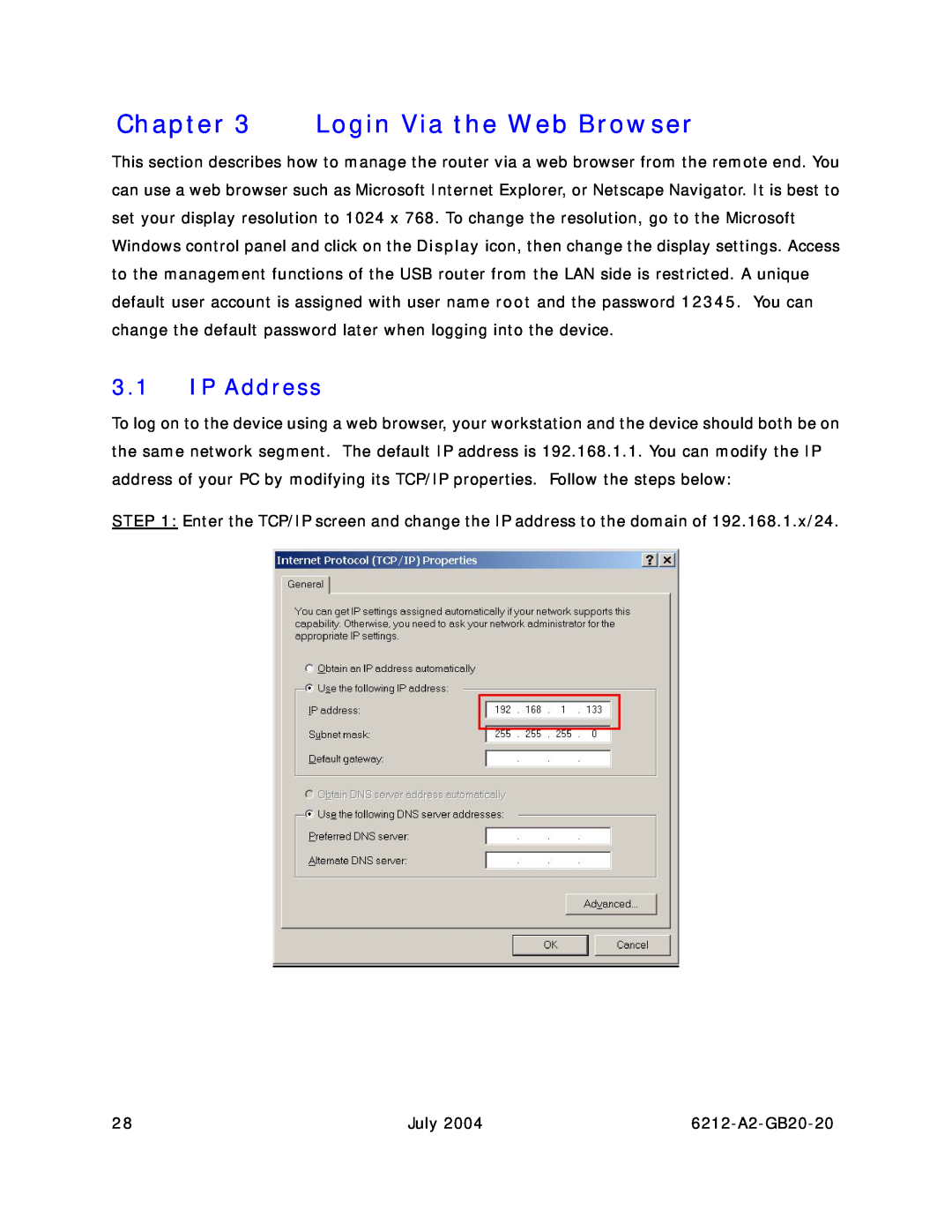 Paradyne 6212 manual Login Via the Web Browser, IP Address 