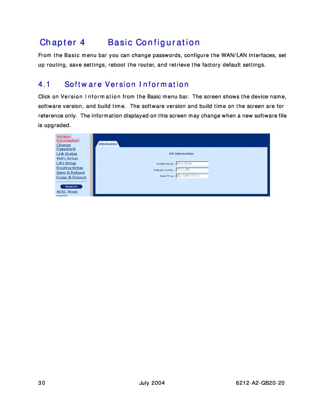 Paradyne 6212 manual Basic Configuration, Software Version Information 