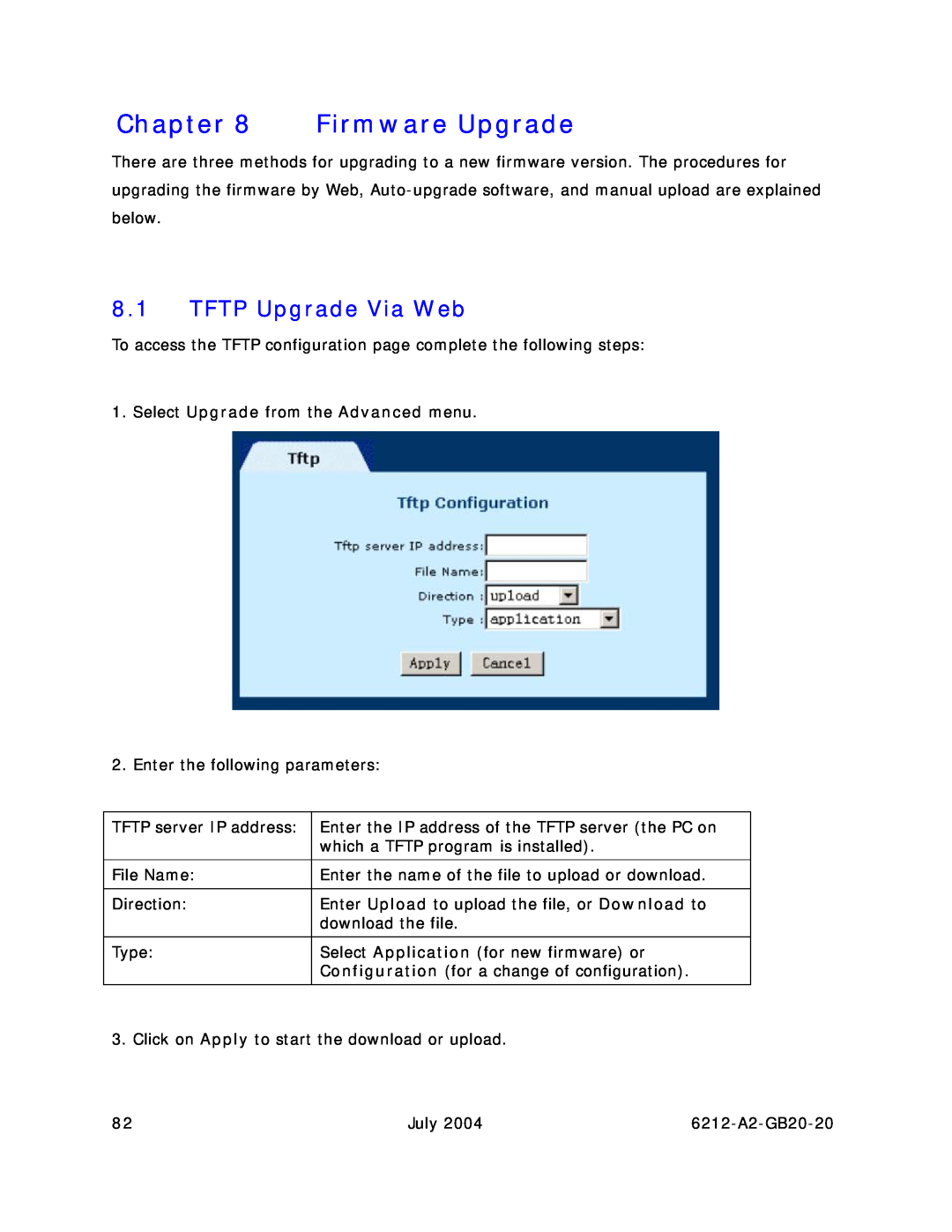 Paradyne 6212 manual Firmware Upgrade, TFTP Upgrade Via Web 