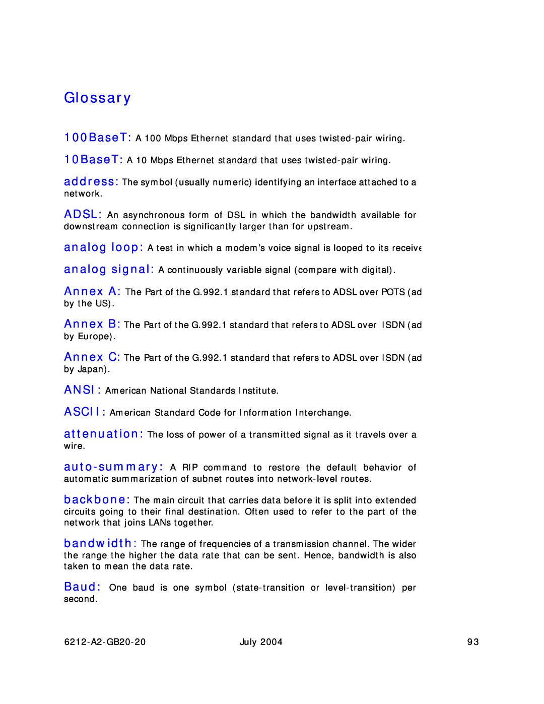 Paradyne 6212 manual Glossary 