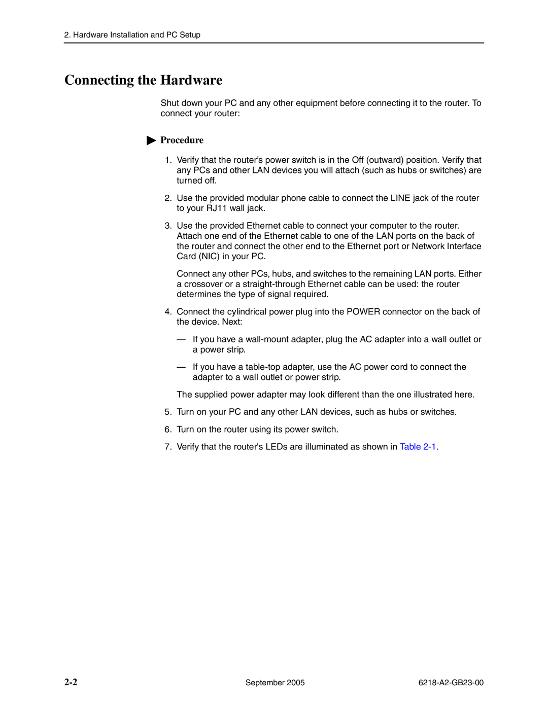 Paradyne 6218-I1 manual Connecting the Hardware, Procedure 