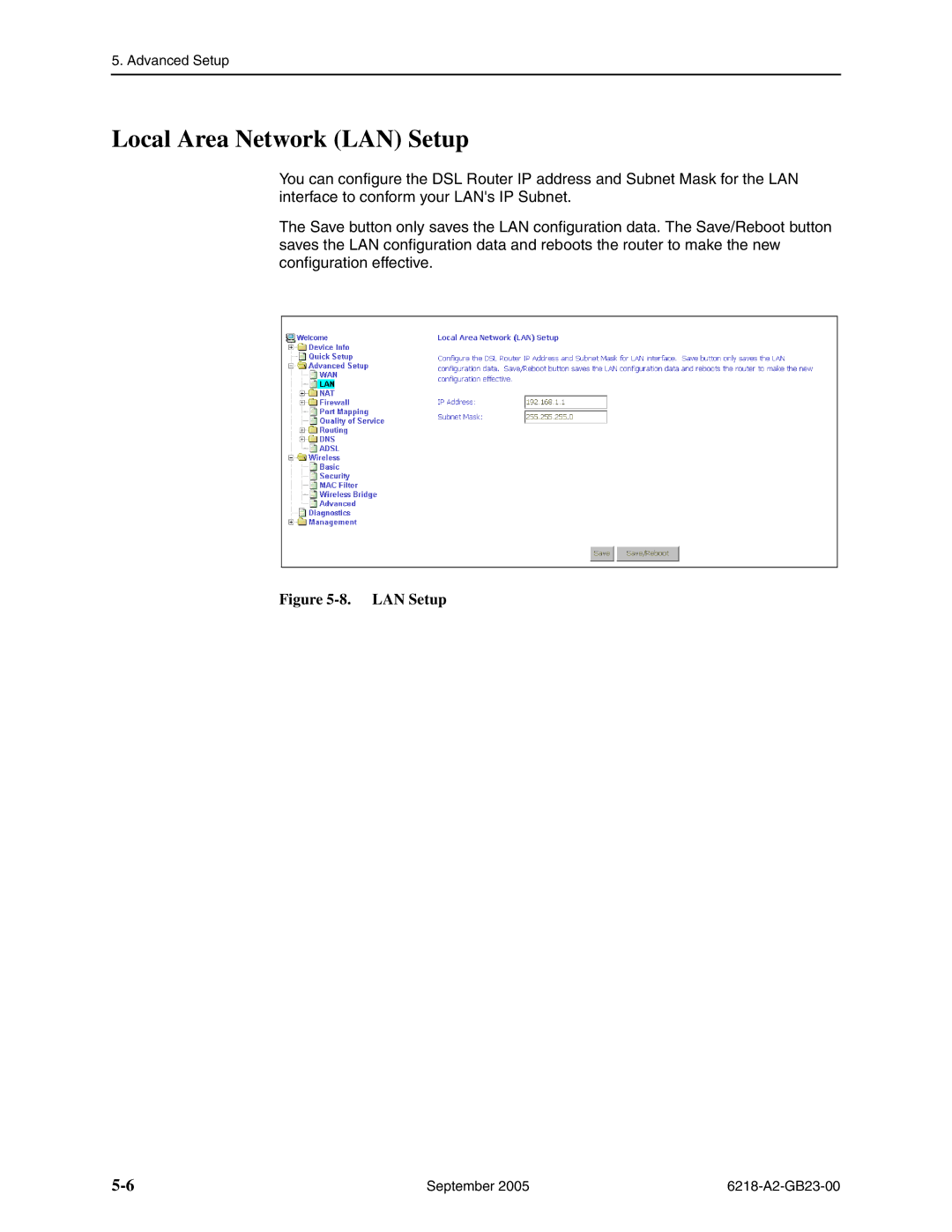 Paradyne 6218-I1 manual Local Area Network LAN Setup 