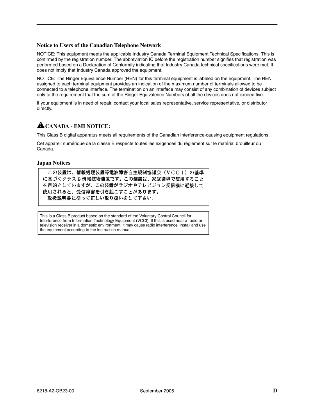 Paradyne 6218-I1 manual Canada EMI Notice 