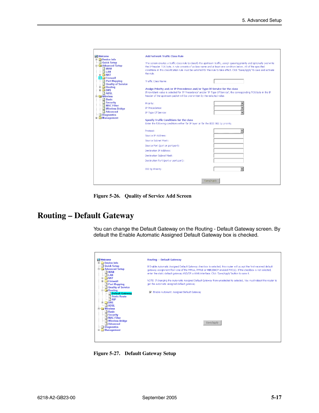 Paradyne 6218-I1 manual Routing Default Gateway, Quality of Service Add Screen 