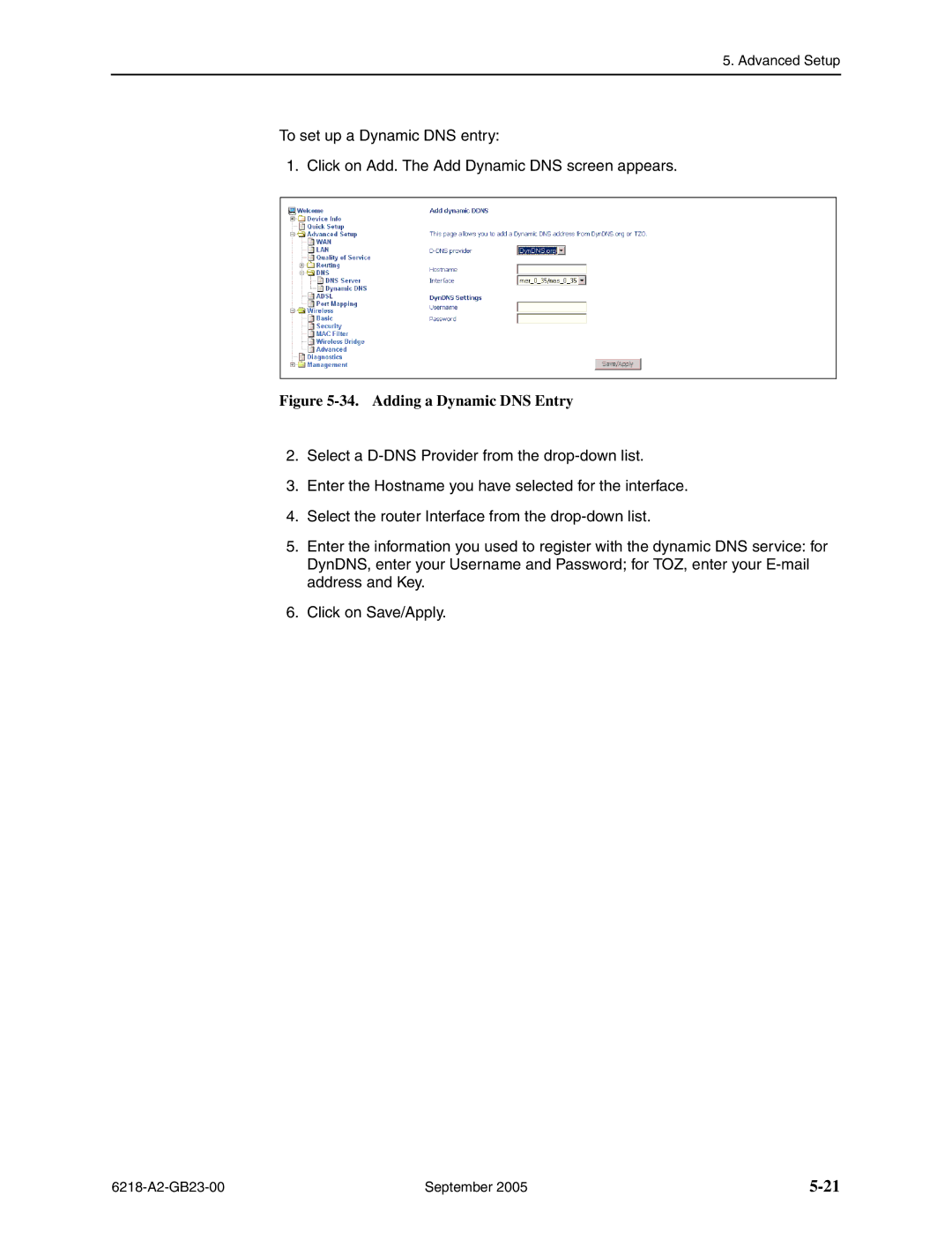 Paradyne 6218-I1 manual Adding a Dynamic DNS Entry 