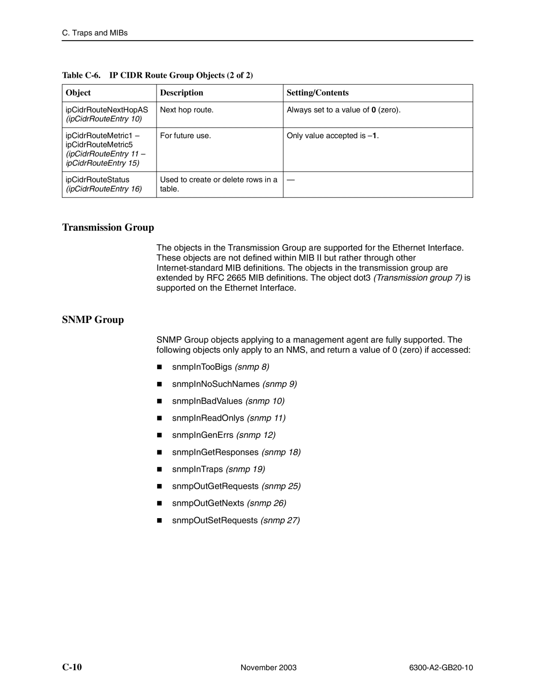 Paradyne 6351, 6341, 6301, 6342, 6371, 6302 manual Transmission Group, Snmp Group 