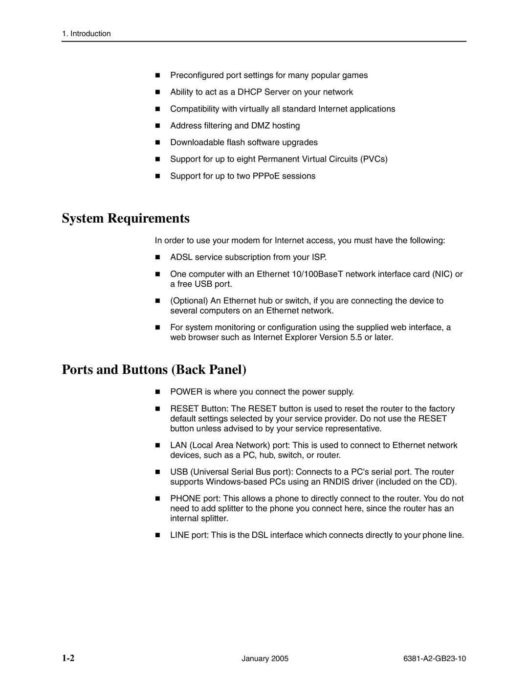 Paradyne 6381-A3 manual System Requirements, Ports and Buttons Back Panel 