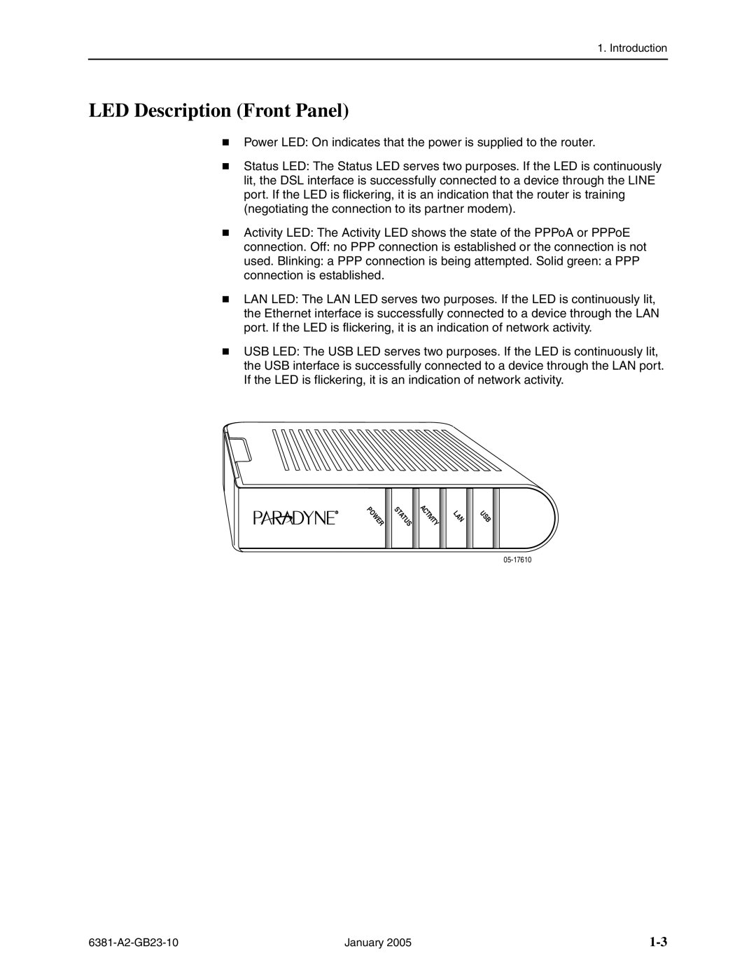 Paradyne 6381-A3 manual LED Description Front Panel 