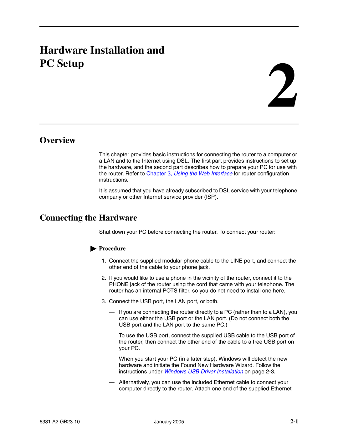 Paradyne 6381-A3 manual Hardware Installation PC Setup, Overview, Connecting the Hardware 