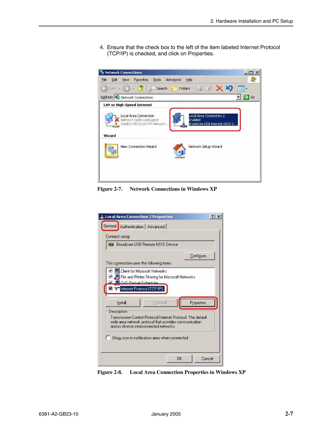 Paradyne 6381-A3 manual Network Connections in Windows XP 