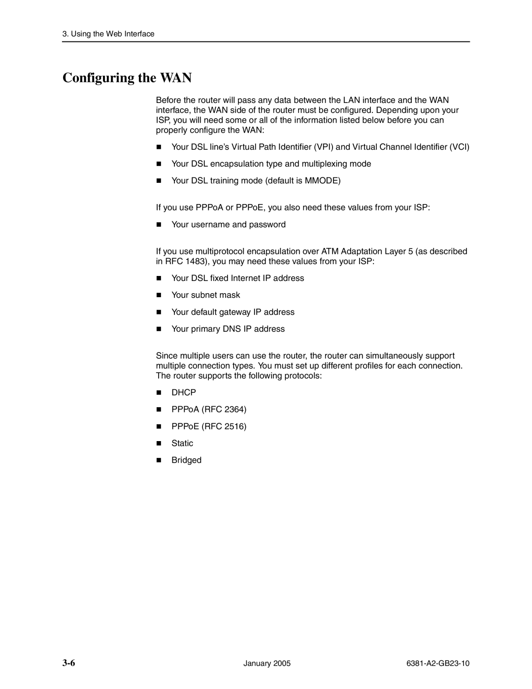 Paradyne 6381-A3 manual Configuring the WAN 