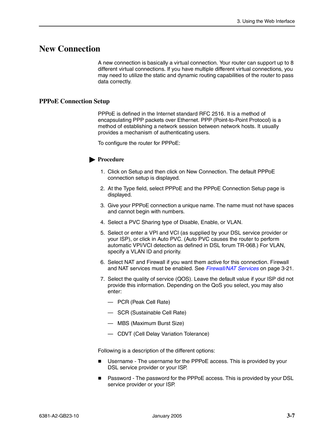 Paradyne 6381-A3 manual New Connection, PPPoE Connection Setup 