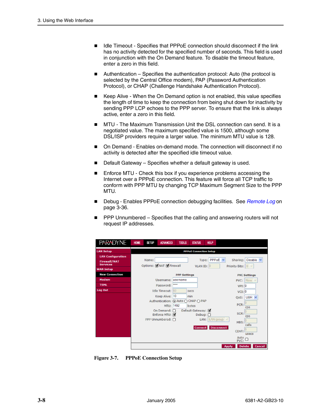 Paradyne 6381-A3 manual PPPoE Connection Setup 