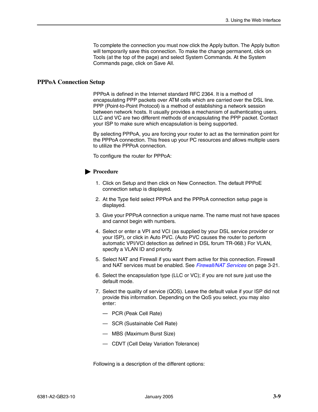 Paradyne 6381-A3 manual PPPoA Connection Setup 