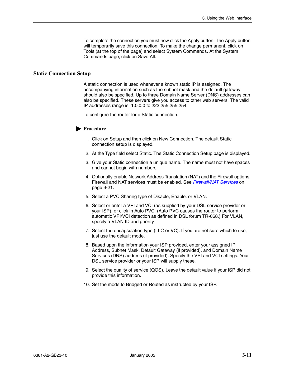 Paradyne 6381-A3 manual Static Connection Setup 