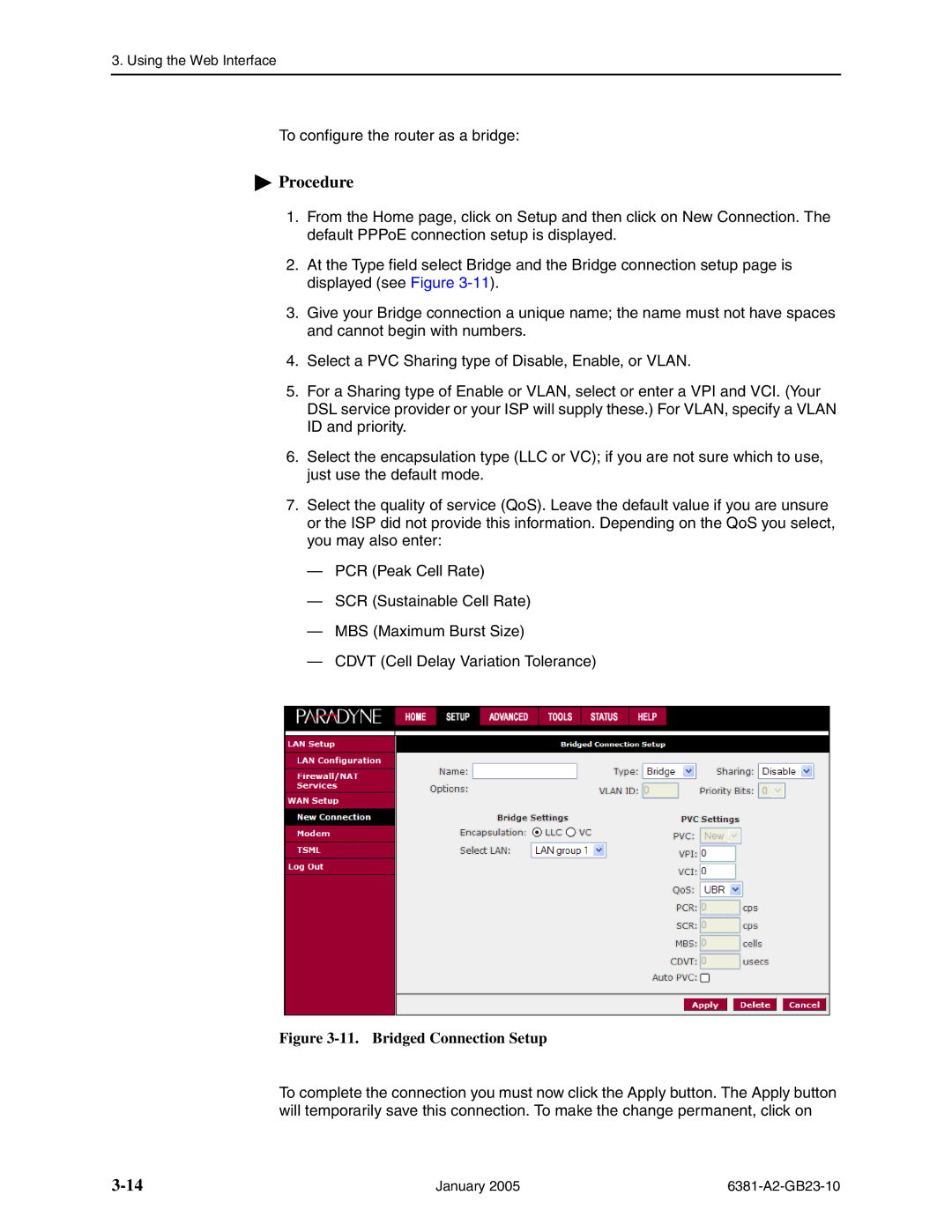 Paradyne 6381-A3 manual Bridged Connection Setup 