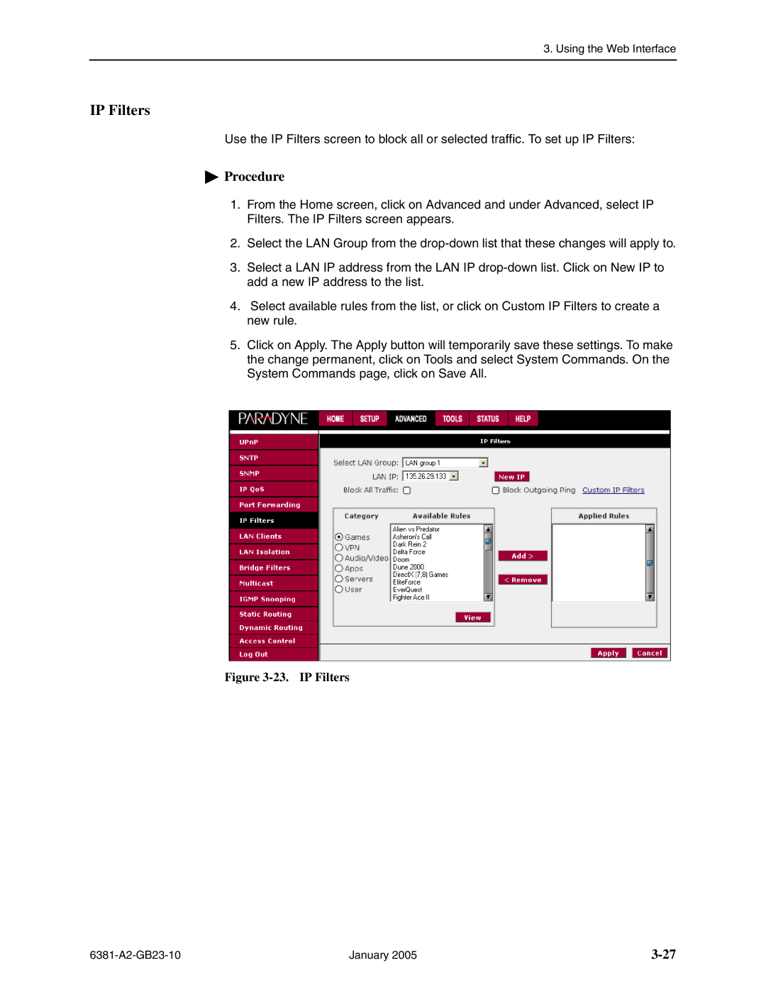 Paradyne 6381-A3 manual IP Filters 