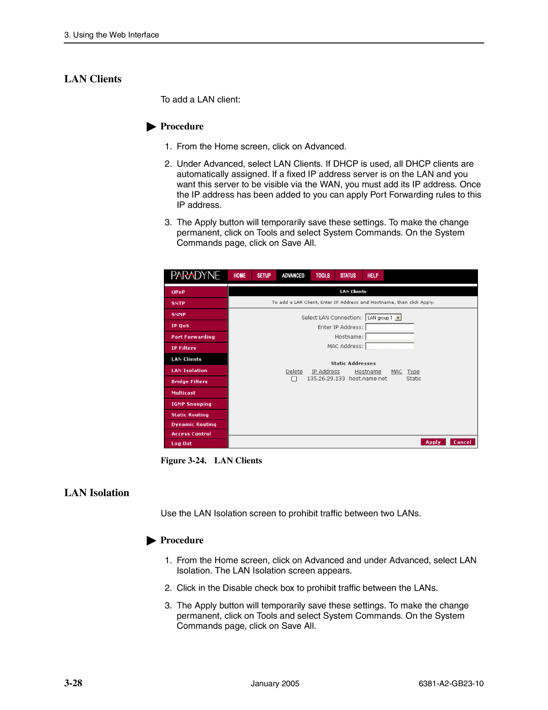 Paradyne 6381-A3 manual LAN Clients, LAN Isolation 