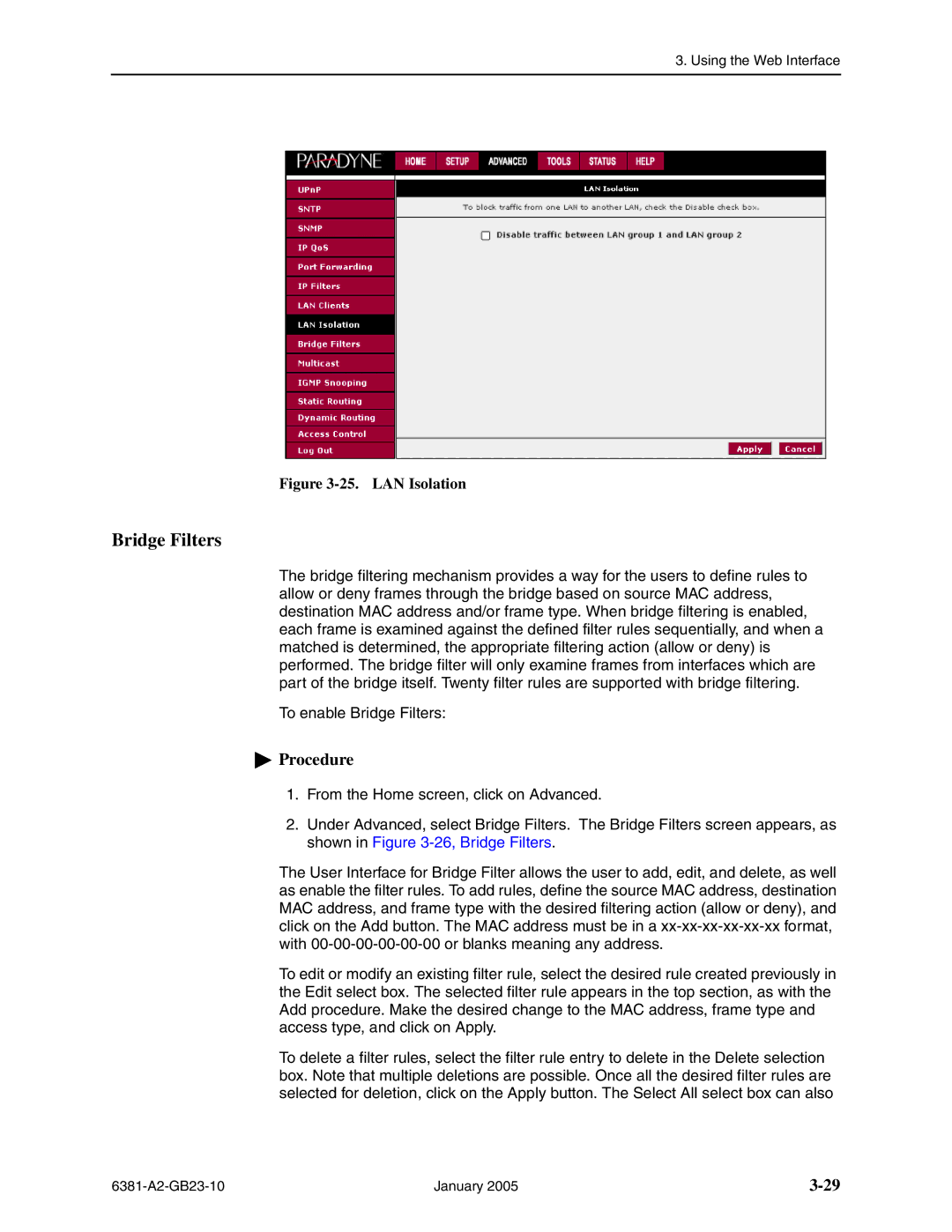 Paradyne 6381-A3 manual Bridge Filters, LAN Isolation 