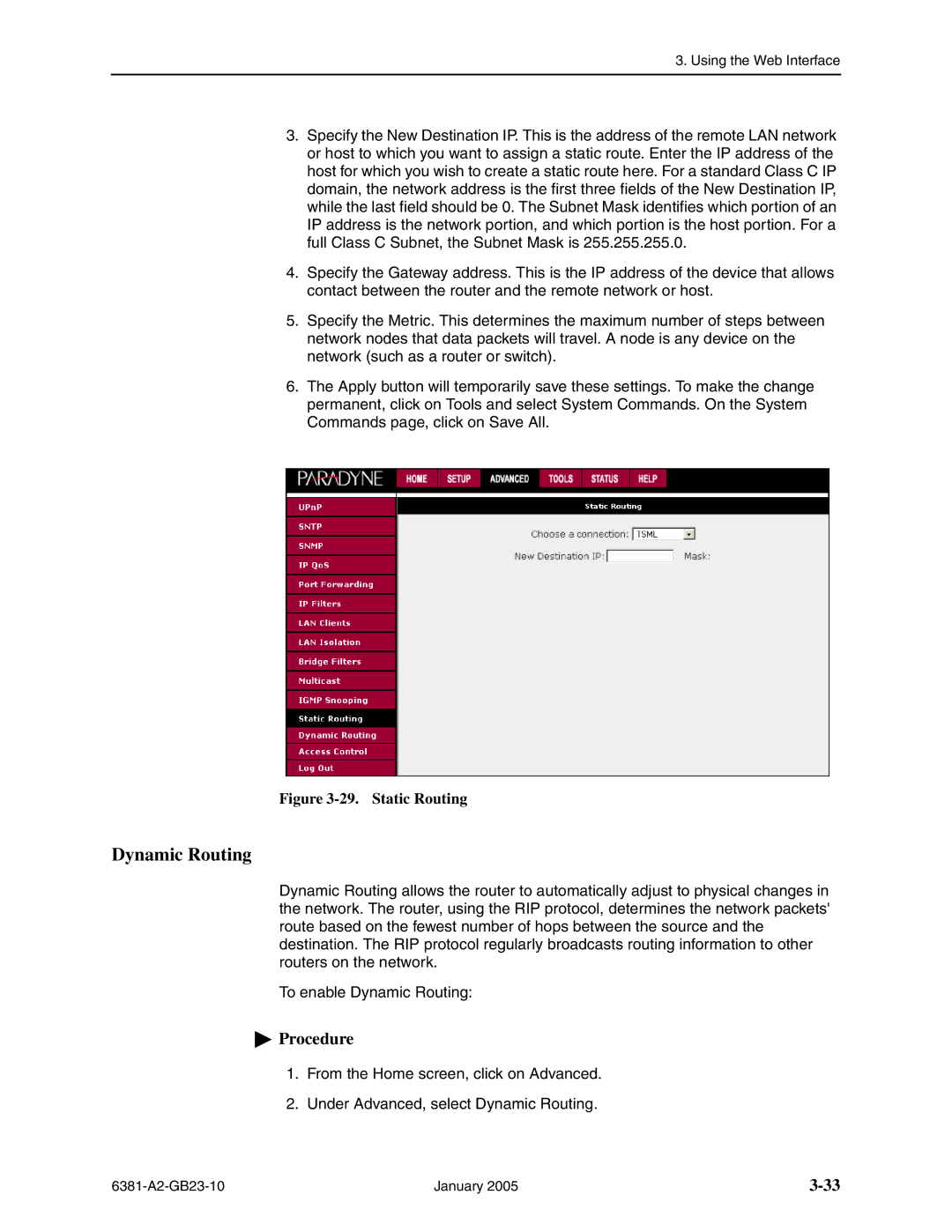 Paradyne 6381-A3 manual Dynamic Routing, Static Routing 