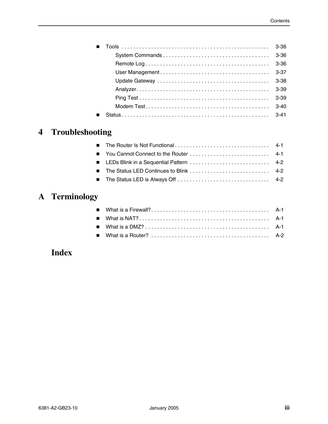 Paradyne 6381-A3 manual Troubleshooting, Terminology, Index 