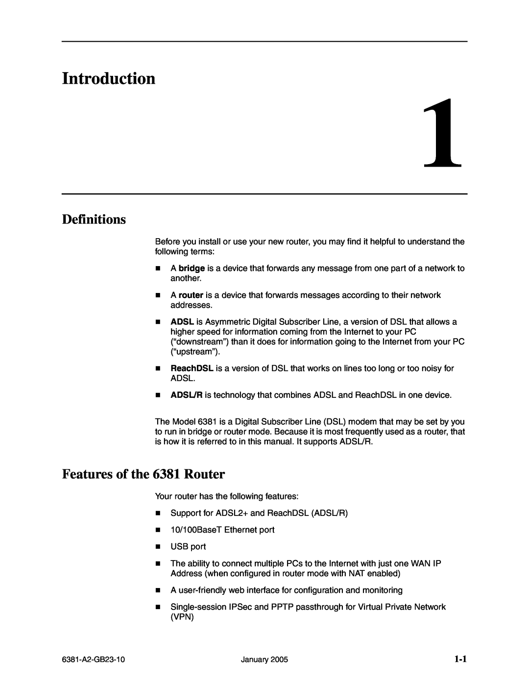 Paradyne 6381-A3 manual Introduction, Definitions, Features of the 6381 Router 