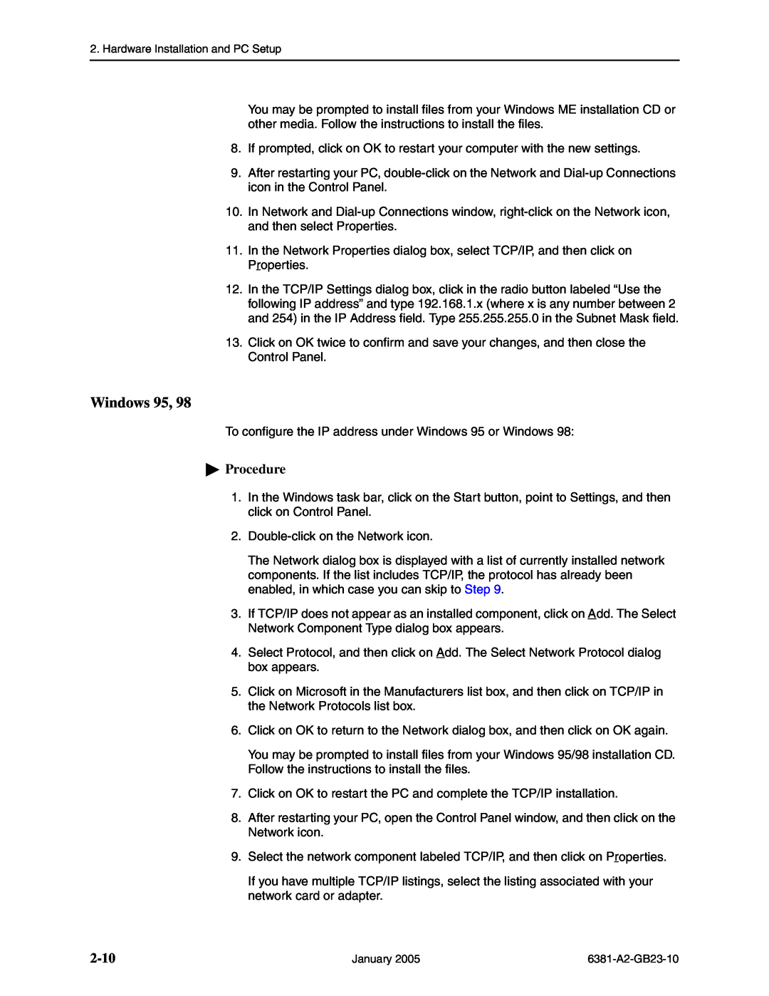 Paradyne 6381-A3 manual Windows 95, 2-10, Procedure 