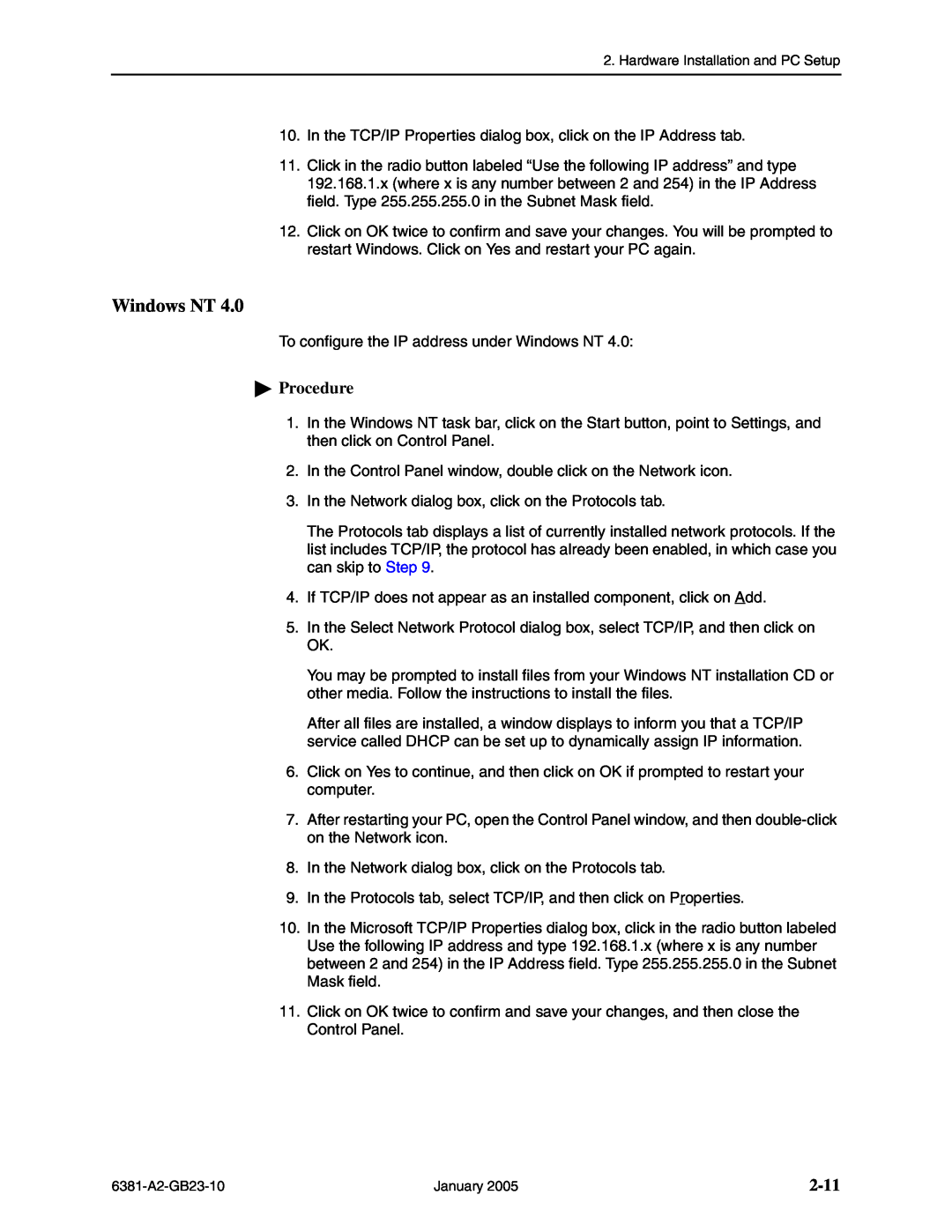 Paradyne 6381-A3 manual Windows NT, 2-11, Procedure 