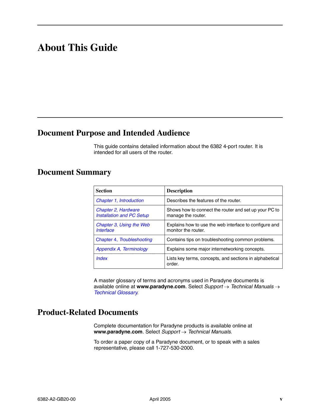 Paradyne 6382 manual About This Guide, Document Purpose and Intended Audience, Document Summary, Product-Related Documents 